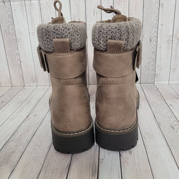 NWB Cliffs by White Mountain Mentor Knit Collar Combat Boot Stone Tan Brown - Picture 4 of 9